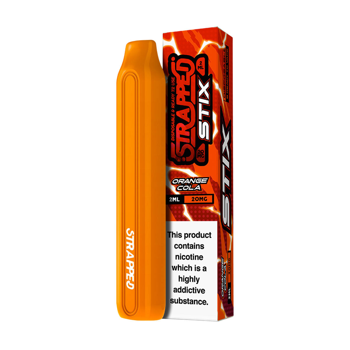 The Strapped Stix Orange Cola Disposable Vape combines a classic and world beloved cola beverage with a sweet and tangy tangerine for a finishing touch.