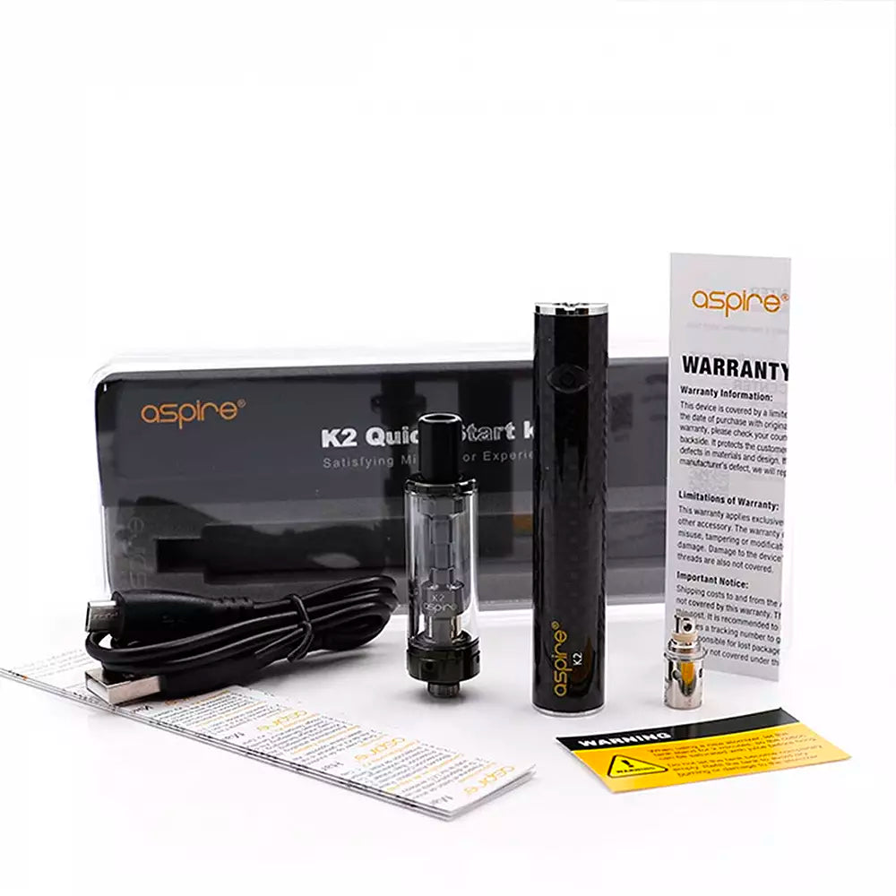 Introducing the Aspire K2 Quick Start Kit, the worlds most accessible starter kit. No wattage or voltage adjustment, no fiddling, just fill up and go!