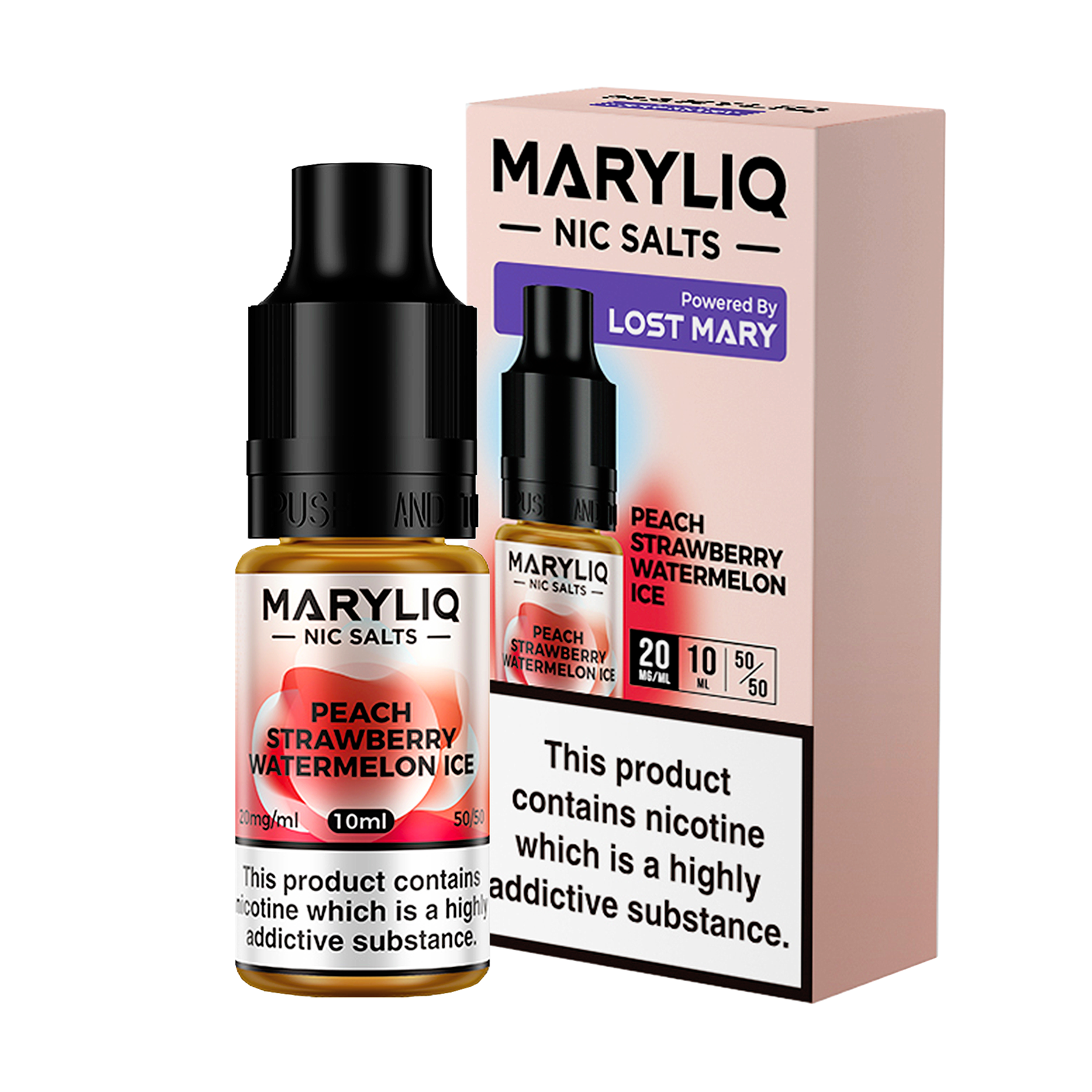 Maryliq - Peach Strawberry Watermelon Ice 10ml E Liquid Nicotine Salt