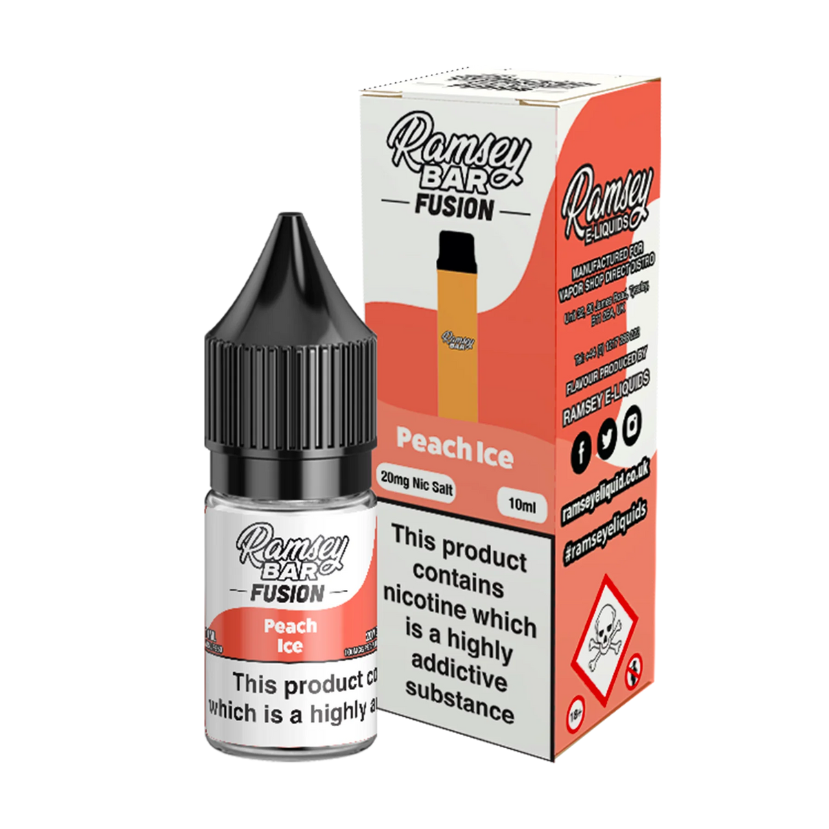 Ramsey Bar Fusion - Peach Ice 10ml E Liquid Nicotine Salt