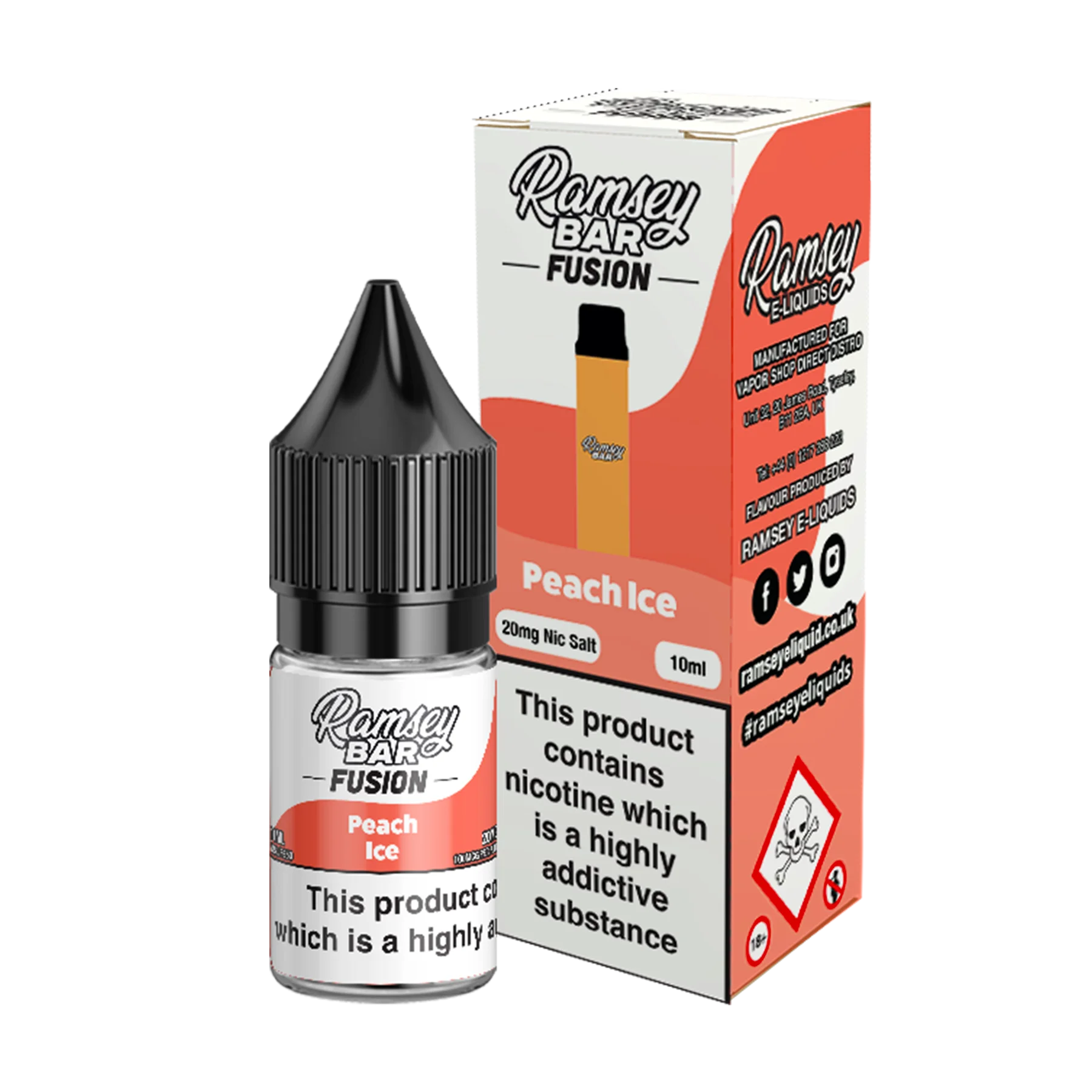 Ramsey Bar Fusion - Peach Ice 10ml E Liquid Nicotine Salt