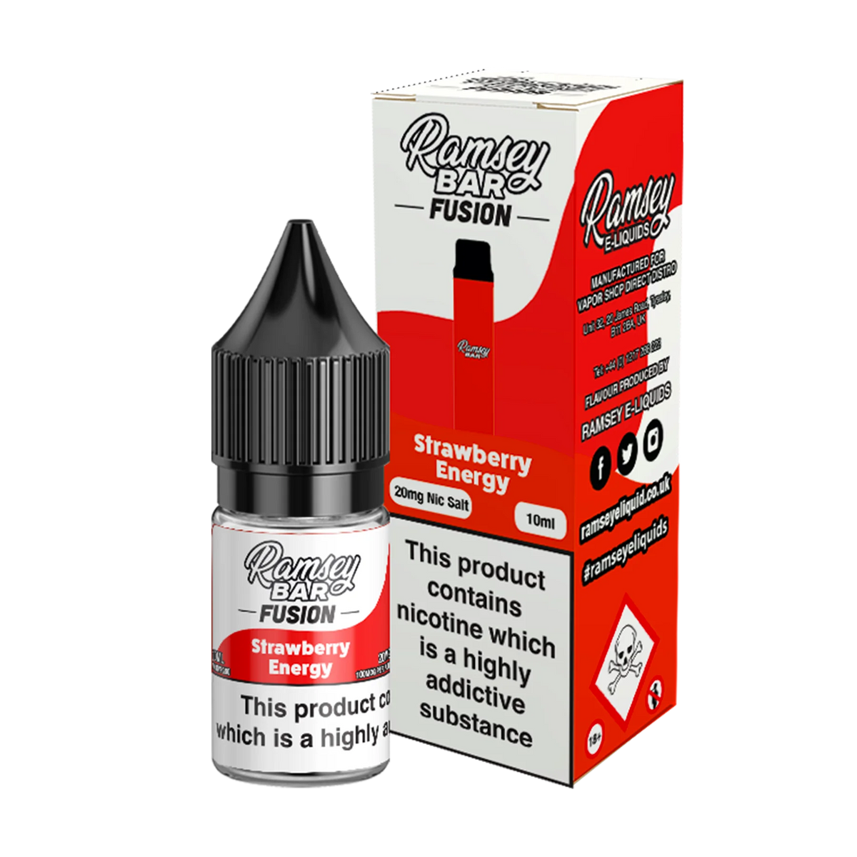 Ramsey Bar Fusion - Strawberry Energy 10ml E Liquid Nicotine Salt