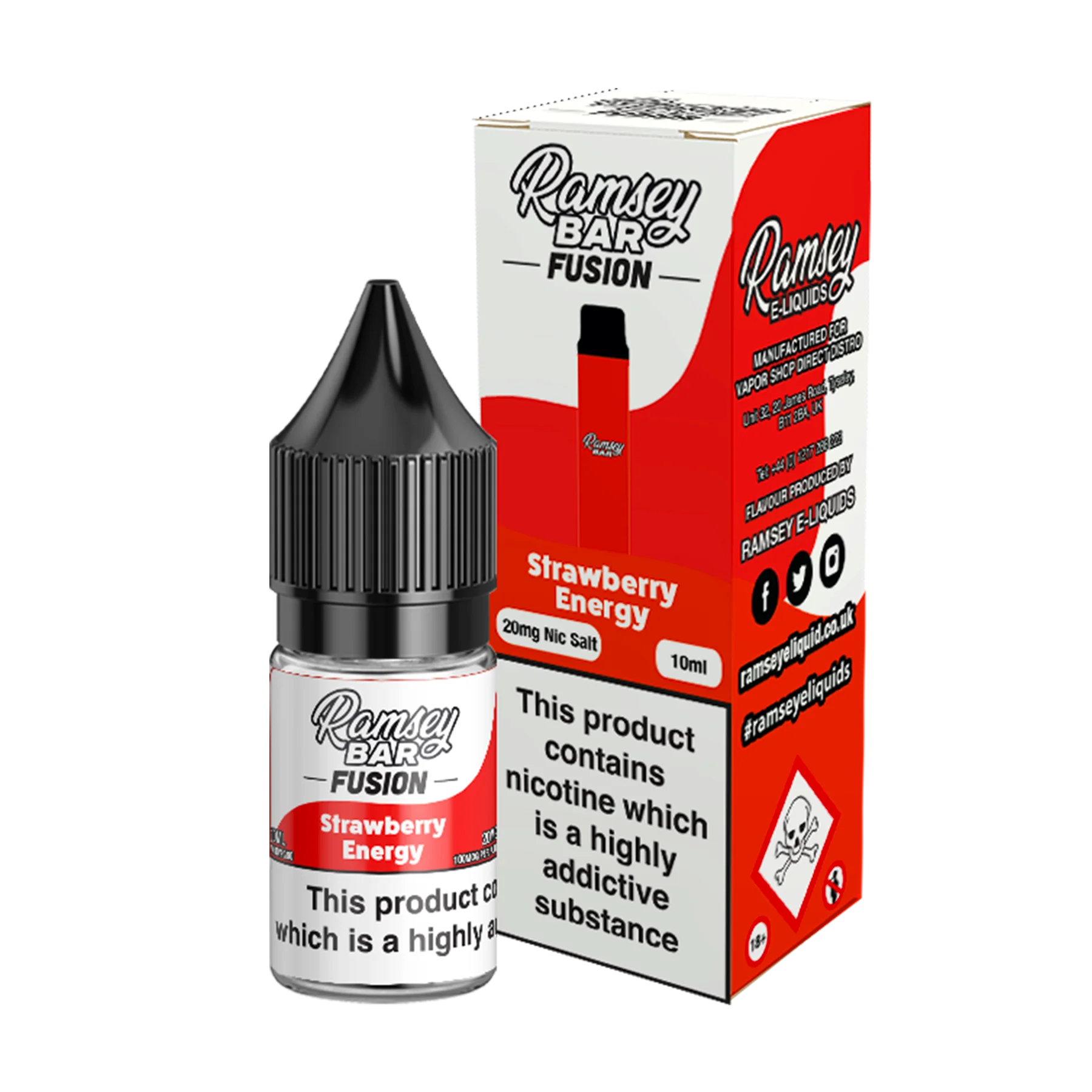 Ramsey Bar Fusion - Strawberry Energy 10ml E Liquid Nicotine Salt