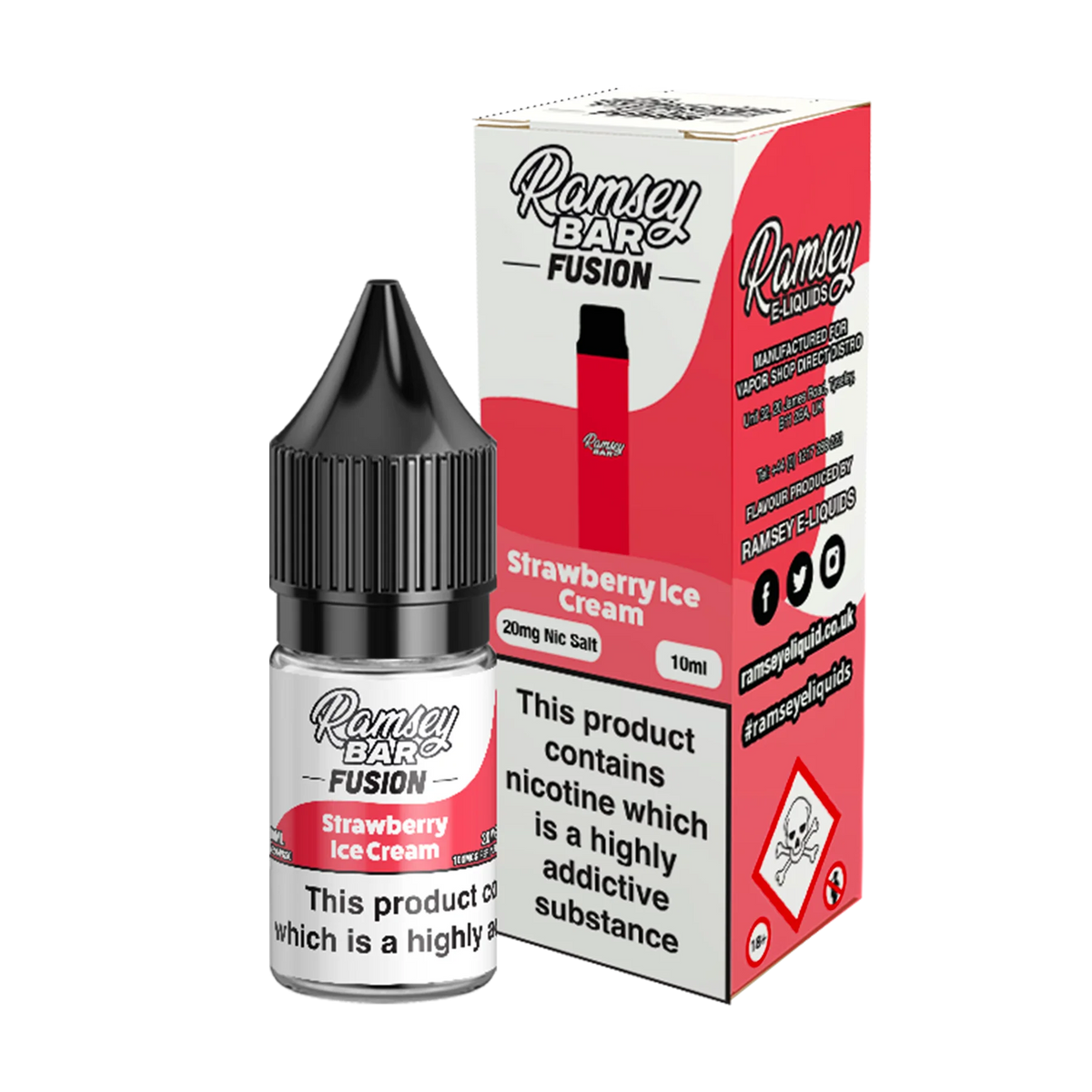 Ramsey Bar Fusion - Strawberry Ice Cream 10ml E Liquid Nicotine Salt