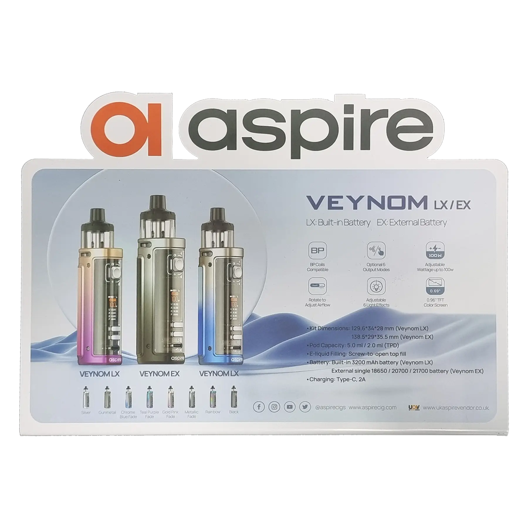Aspire Display Stands - Veynom EX / LX