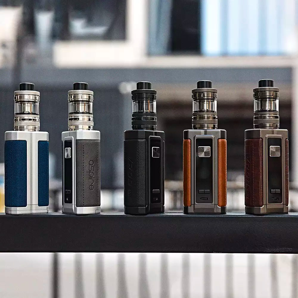 The Aspire Vrod Kit is available in five  colours; Blue Denim, Charcoal Black, Granite Grey and Reddish Brown.