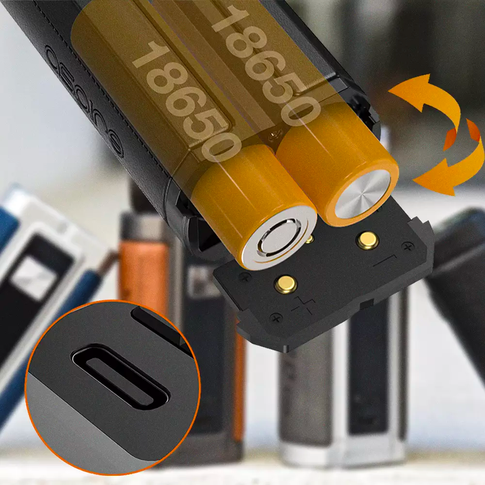 The Aspire Vrod 200 mod requires 2x 18650 batteries to operate, which can output at an eye-watering 200w. What's more, you can charge the device via 2a USB-C charging too.
