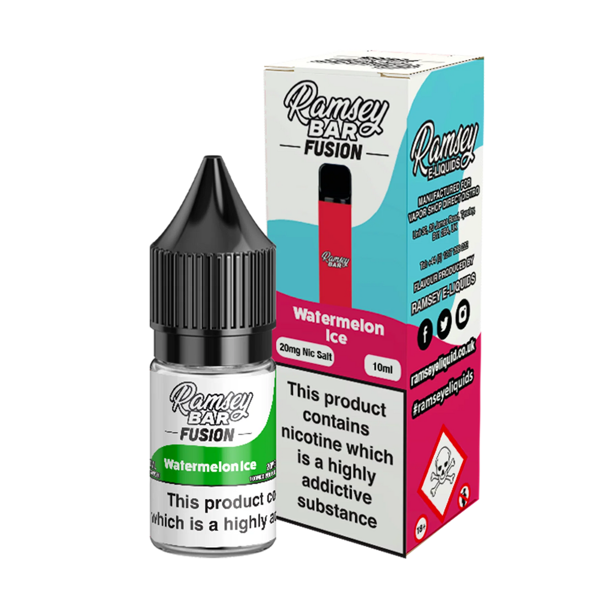 Ramsey Bar Fusion - Watermelon Ice 10ml E Liquid Nicotine Salt