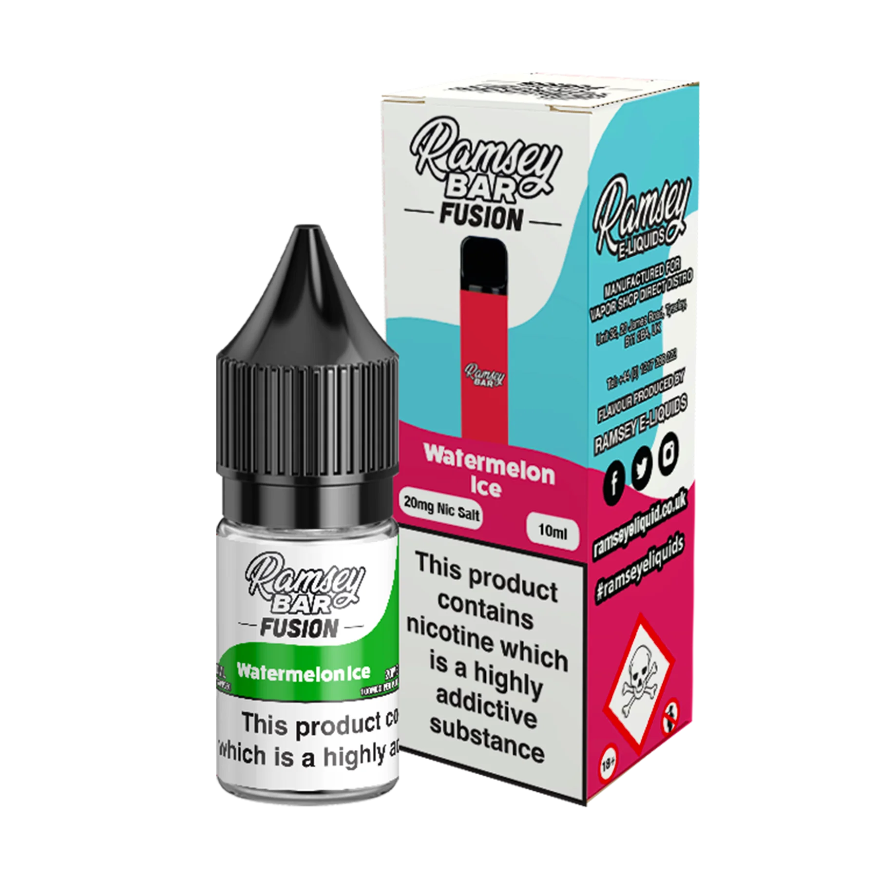 Ramsey Bar Fusion - Watermelon Ice 10ml E Liquid Nicotine Salt