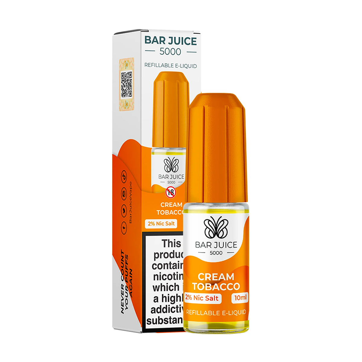 Fill your vape kit with Bar Juice Cream Tobacco E-Liquid, filled to the brim with a deep and creamy smoky goodness!. Each bottle equals up to 5 disposables!