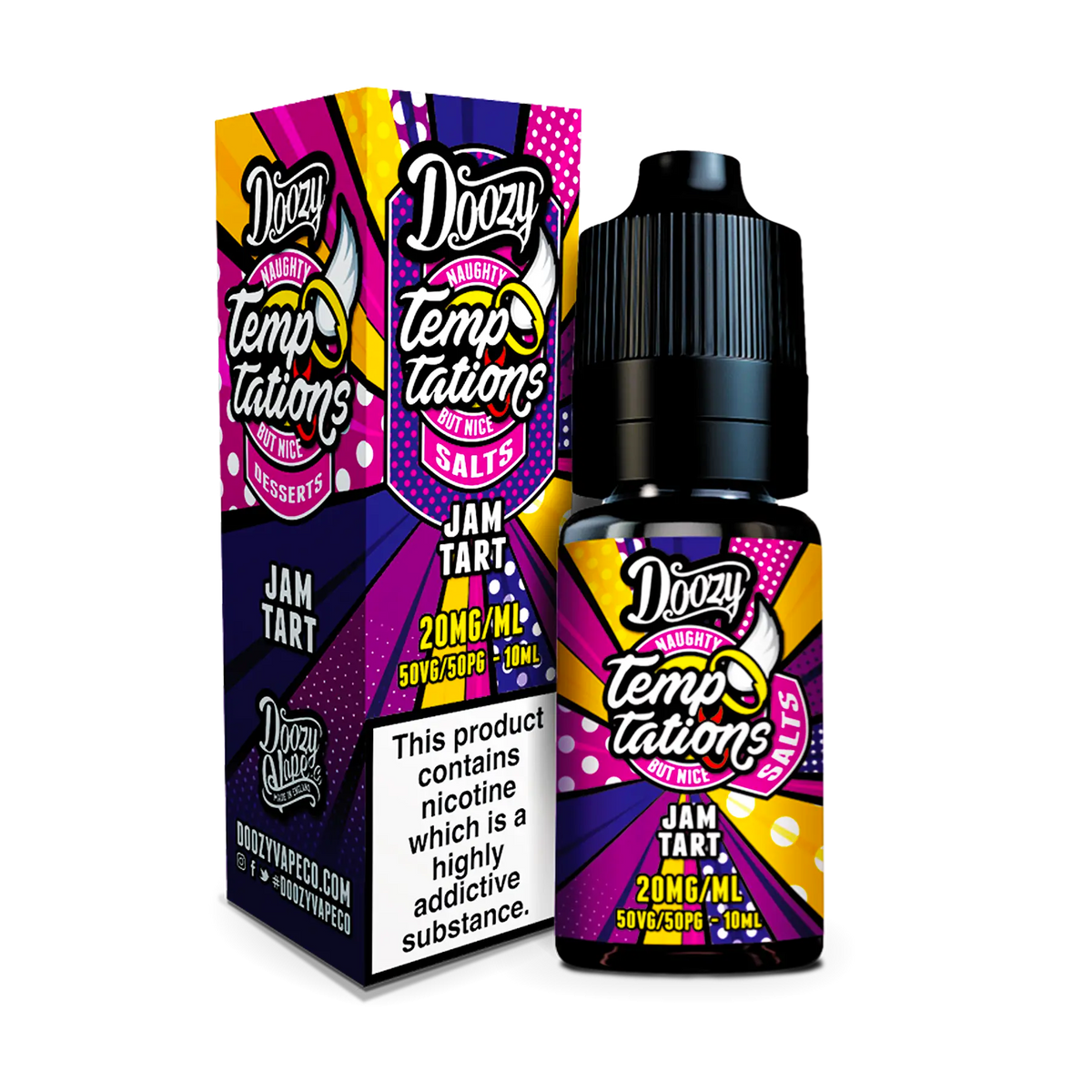 Jam Tart nic salt by Doozy Temptations authentically captures the taste of a timeless dessert with light pastry notes and the fruity flavour of strawberry jam.