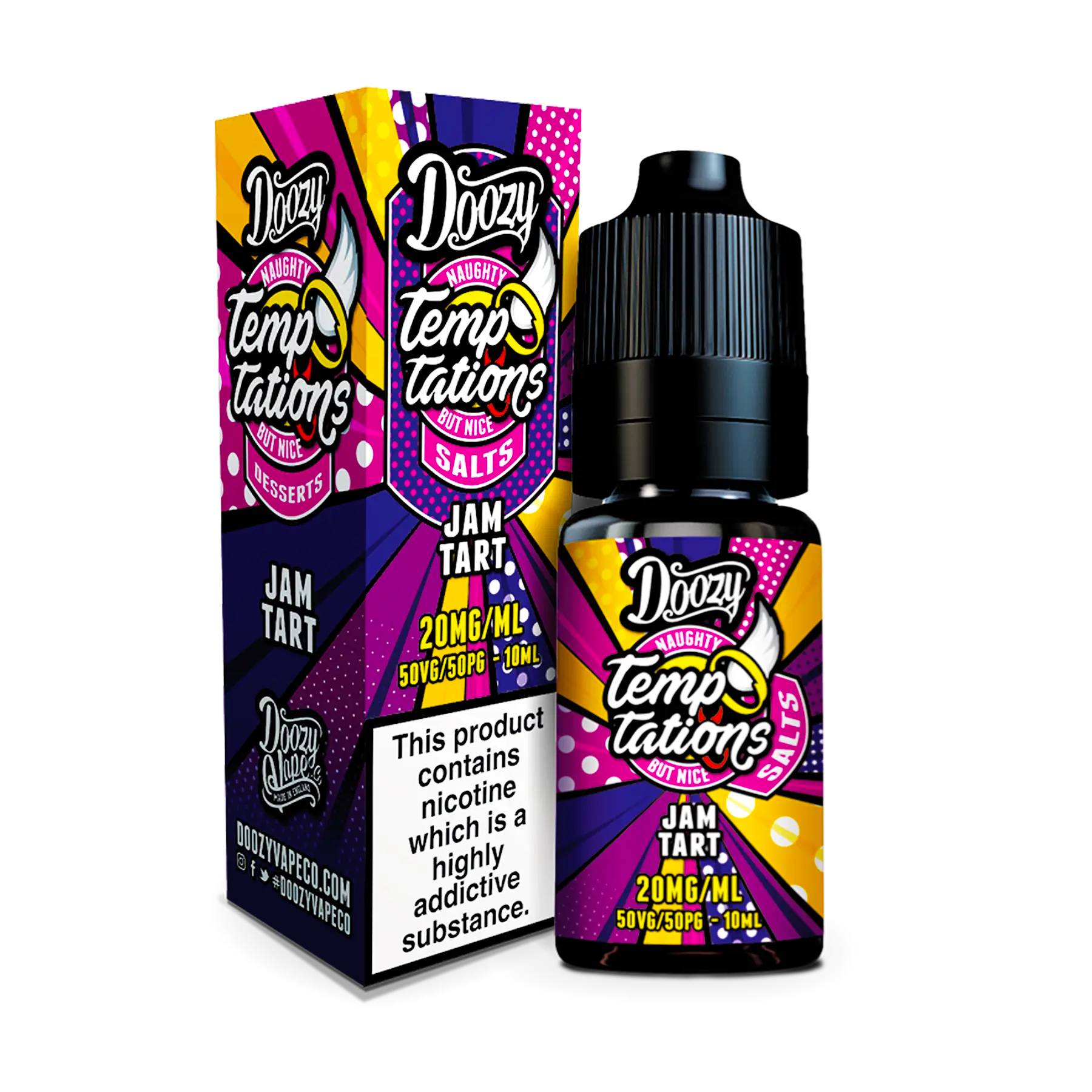 Jam Tart nic salt by Doozy Temptations authentically captures the taste of a timeless dessert with light pastry notes and the fruity flavour of strawberry jam.