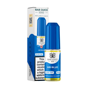 Mr Blue Nic Salt E-Liquid by Bar Juice 5000 is a classic Blue Raspberry Slush, with tasty notes of syrupy sweet raspberry and blueberry with a cool exhale.