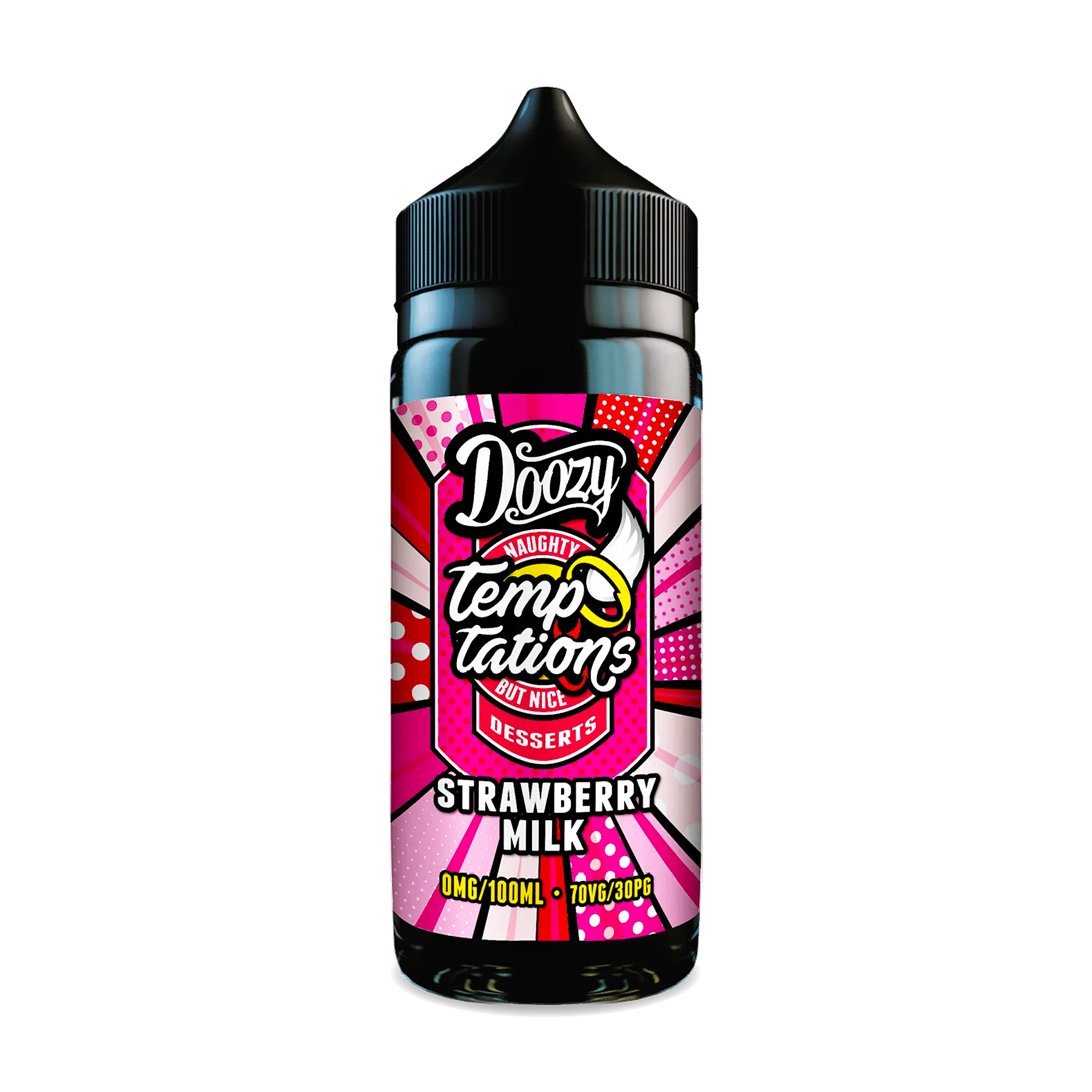 Strawberry Milk shortfill e-liquid by Doozy Temptations pairs the sweet taste of juicy, freshly-picked strawberries with smooth milk for a creamy, fruity vape.